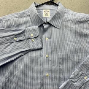 Brooks Brothers 1818 Regent Non Iron Dress Shirt 17.5 34 Blue Check